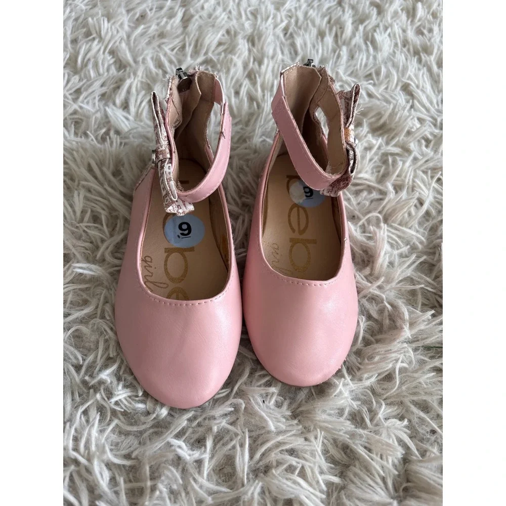 Bebe Girls Pink Ankle Strap Ballet Flats Logo Bow Dress Shoes Size 9 11841891020